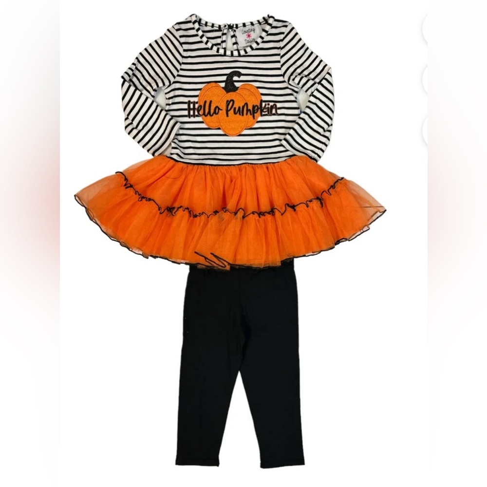 NWT Counting Daisies Girl's Hello Pumpkin 2-Piece Tunic Tutu & Legging Set